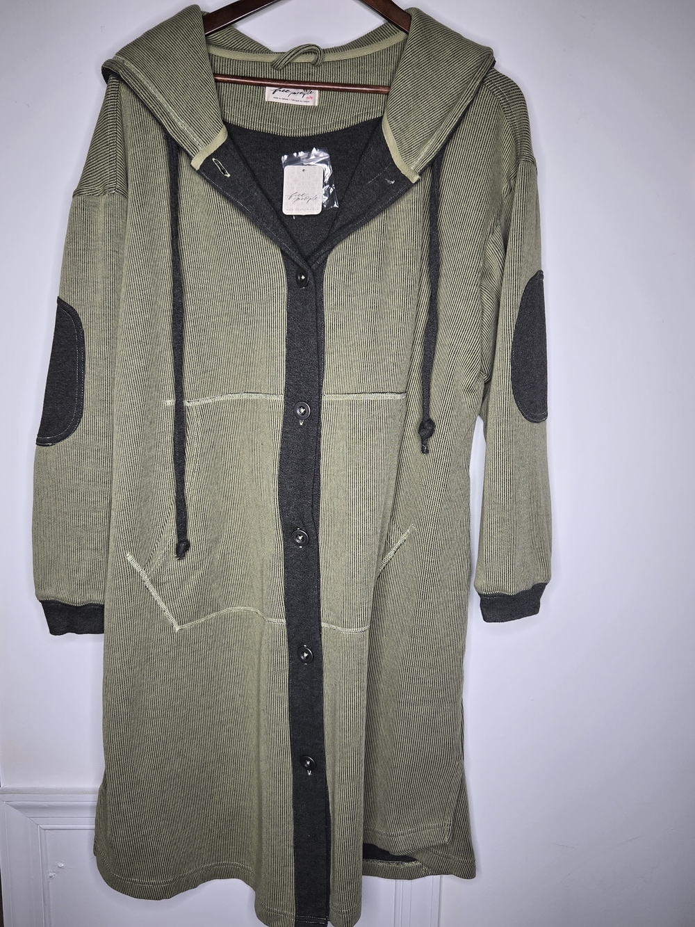 NWT Free People Tomorrows Sweatshirt Cardigan Green Ribbed Longline Jacket XS - Picture 3 of 13